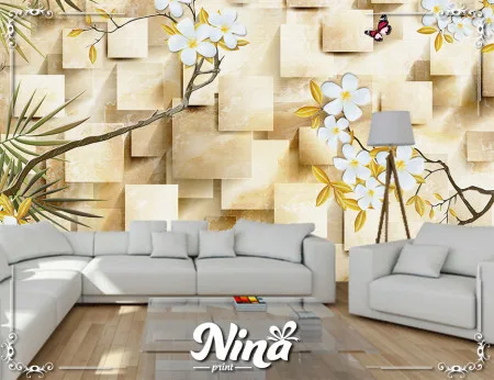 3D beli cvet i bež nijanse, foto tapeta