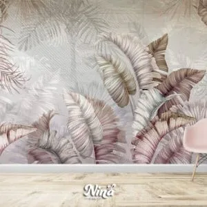 Tropski motiv u roze tonovima, foto tapeta
