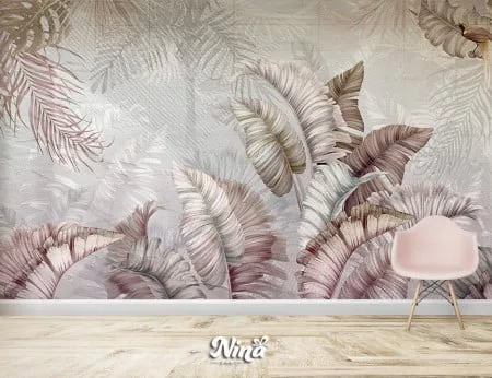 Tropski motiv u roze tonovima, foto tapeta