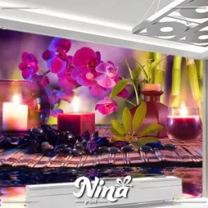 Spa orhideje i sveće, foto tapeta